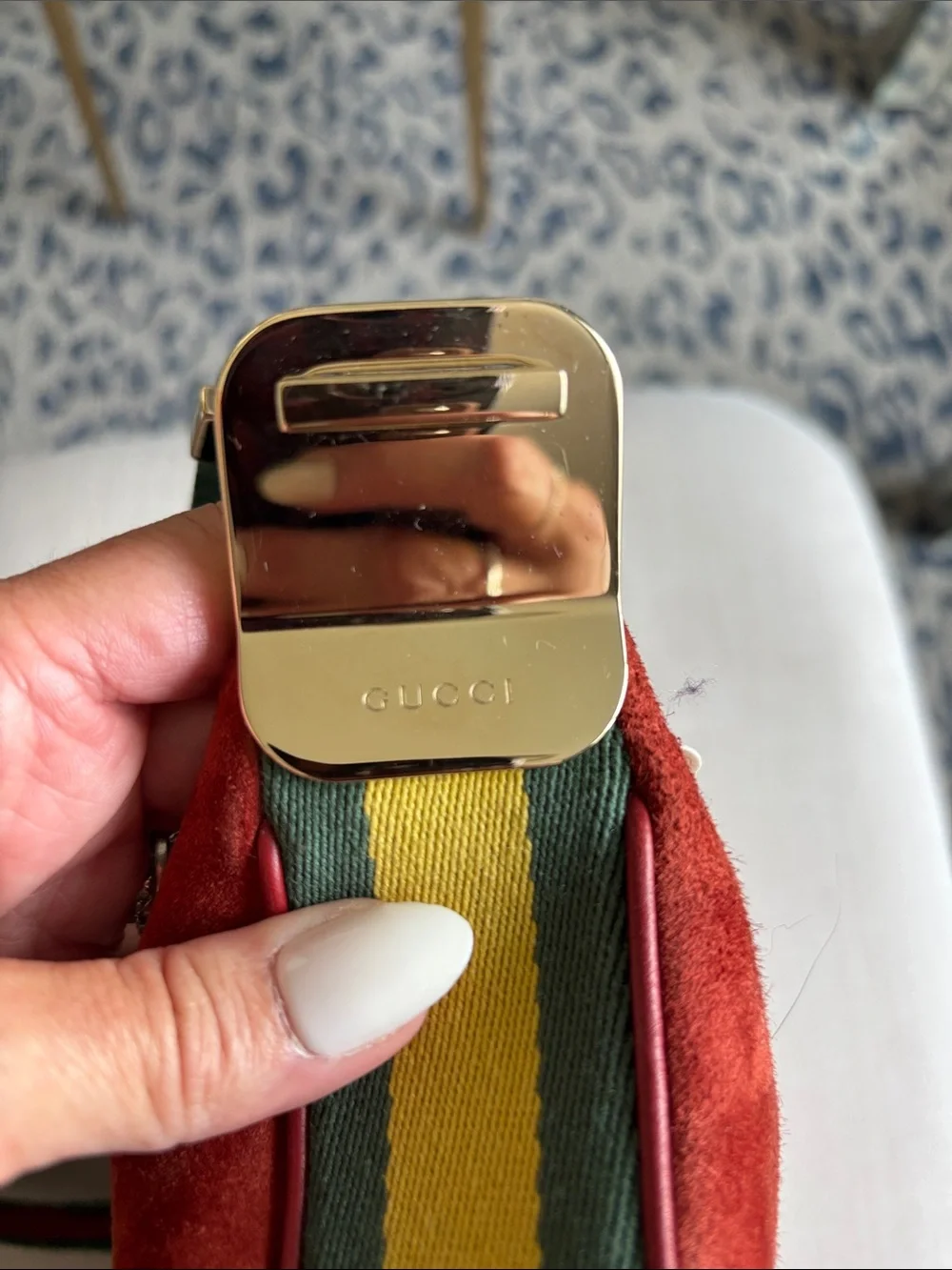 Gucci Orange Red Suede Shoulder Bag with Green-Red Web Strap - Picture 2 of 13